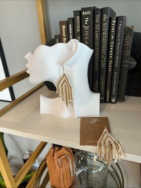 Plunder Gold and Cream Beaded Fringe Earrings